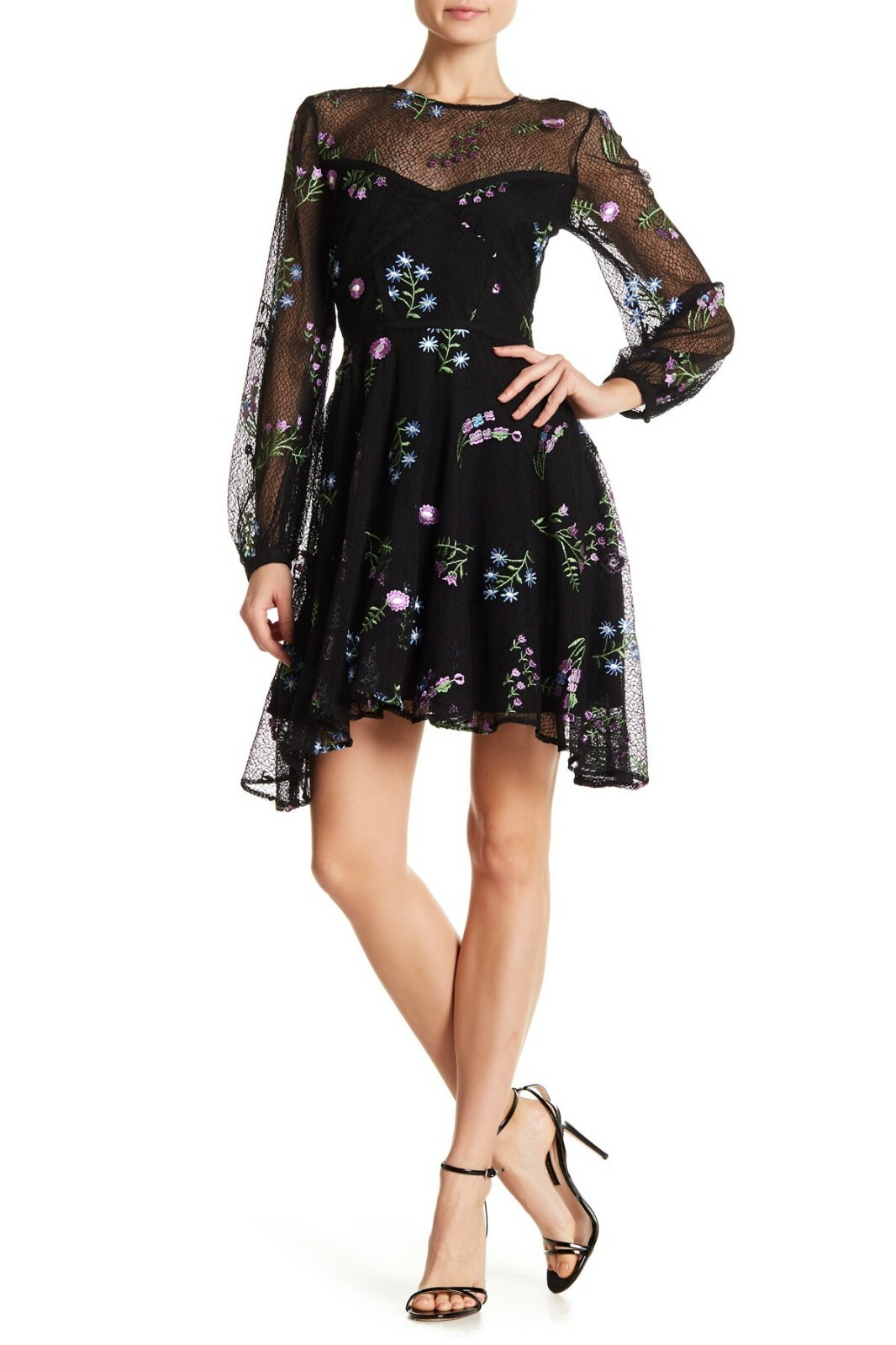 

ZAC POSEN Асимметричное платье из расклешенной сетки с цветочной вышивкой JENNIFER  US, Multicolor