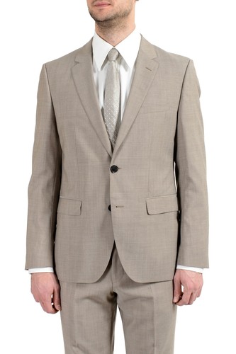 Pre-owned Hugo Boss "jeffery/simmons182" Men's 100% Wool Beige Two Button Suit