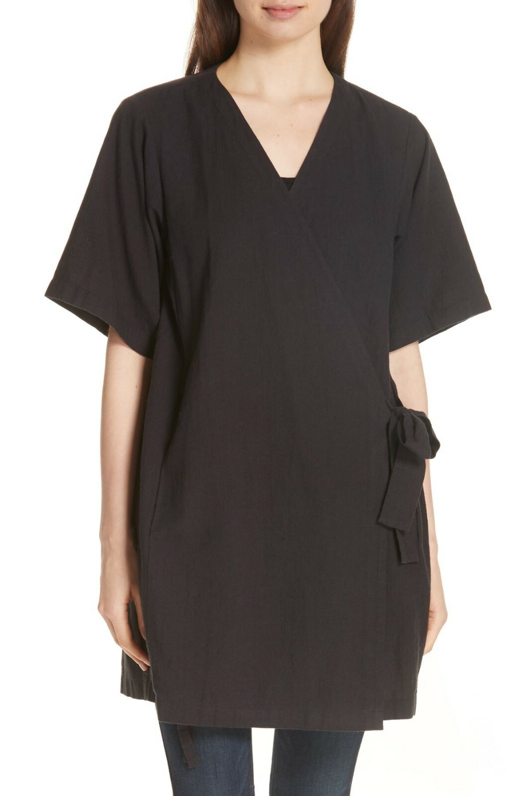 

EILEEN FISHER Черное кимоно с рукавами-кимоно из органического хлопка и льна с запахом, классическая куртка, Черный