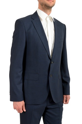 Pre-owned Hugo Boss Men's "johnstons5/lenon1" Regular Fit Plaid 100% Wool Two Button Suit In Blue/dark Blue