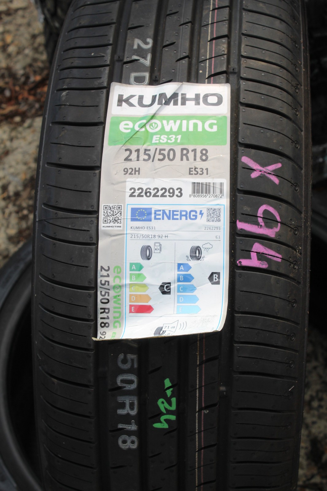 New 215 50 18 Kumho, Ecowing ES31, 92H, x1 Single Tyre (F1_tyres) X94
