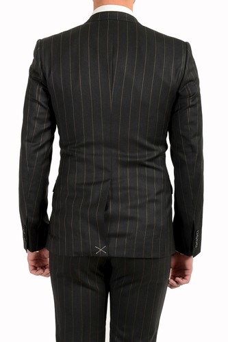 Pre-owned Dolce & Gabbana Men's "gold" 100% Wool Striped Two Button Three Piece Suit In Gray/beige