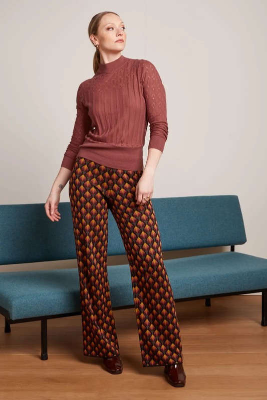 King Louie Pantalons Rouge-Orange Vert Retro Schlupf-Hose Waterloo 09268