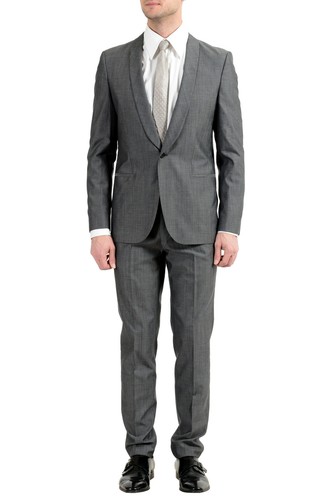 Pre-owned Hugo Boss "arti/hesten182" Men's Extra Slim Fit Wool Gray One Button Suit