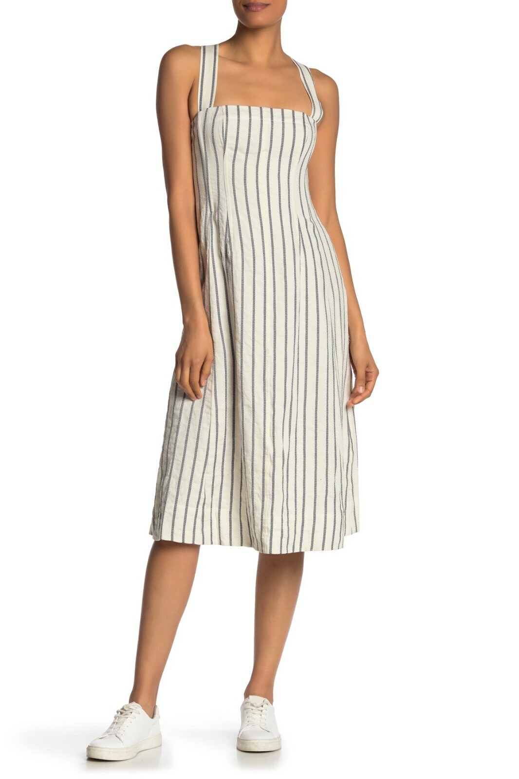 

THEORY Пляжное пляжное платье-бюстье миди в темно-синюю полоску цвета слоновой кости  = XS XXS, Multicolor