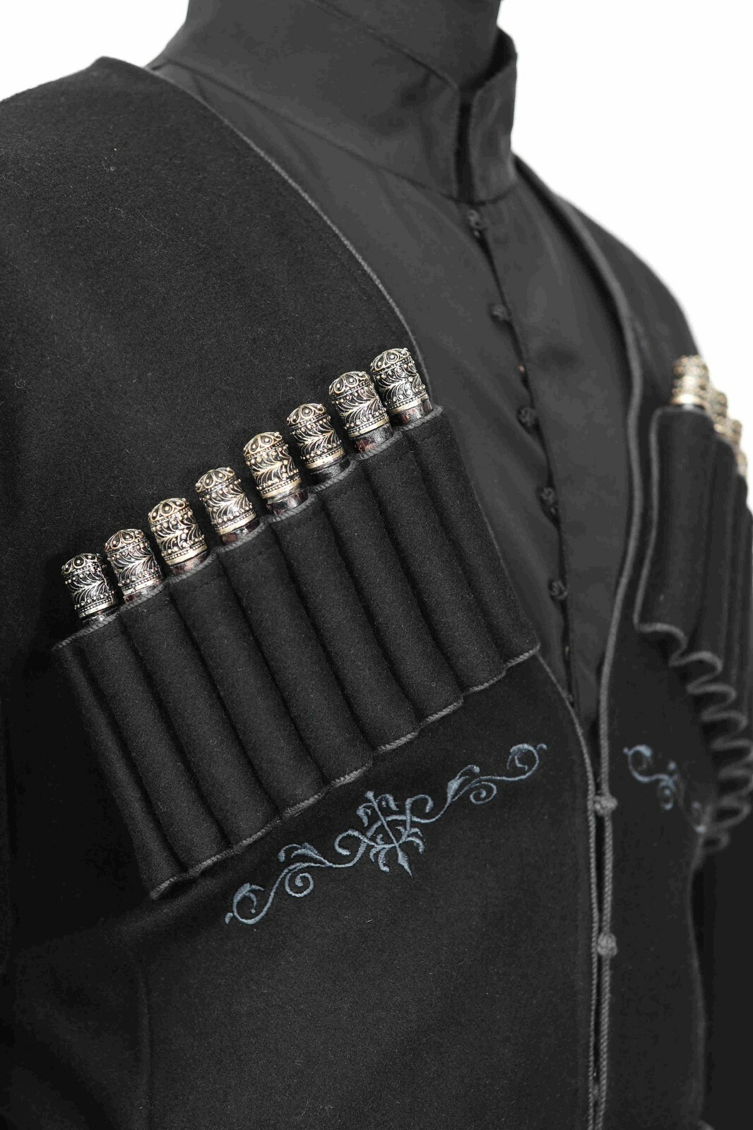 Pre-owned Handmade Men's  Coat "chokha" With Beautiful Details (a Sword, A Belt ) In Black