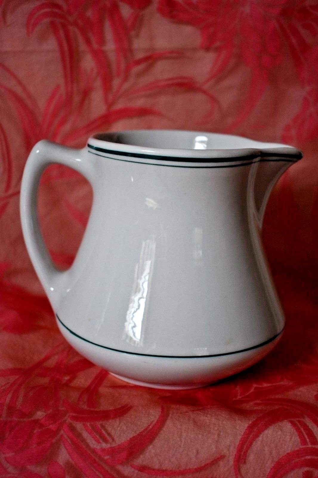 Cafe Restaurant ware CREAMER white green stripe Shendago China USA  4 3/8 in