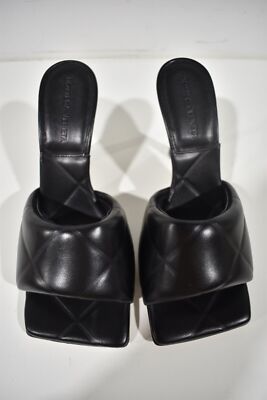 Pre-owned Bottega Veneta Rubber Lido Black Square Toe Backless Sandal Mule Heel Pump 37.5
