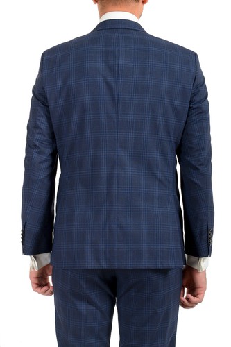 Pre-owned Hugo Boss Men's "jeckson/lenon1" Regular Fit Plaid 100% Wool Two Button Suit In Blue/navy Blue