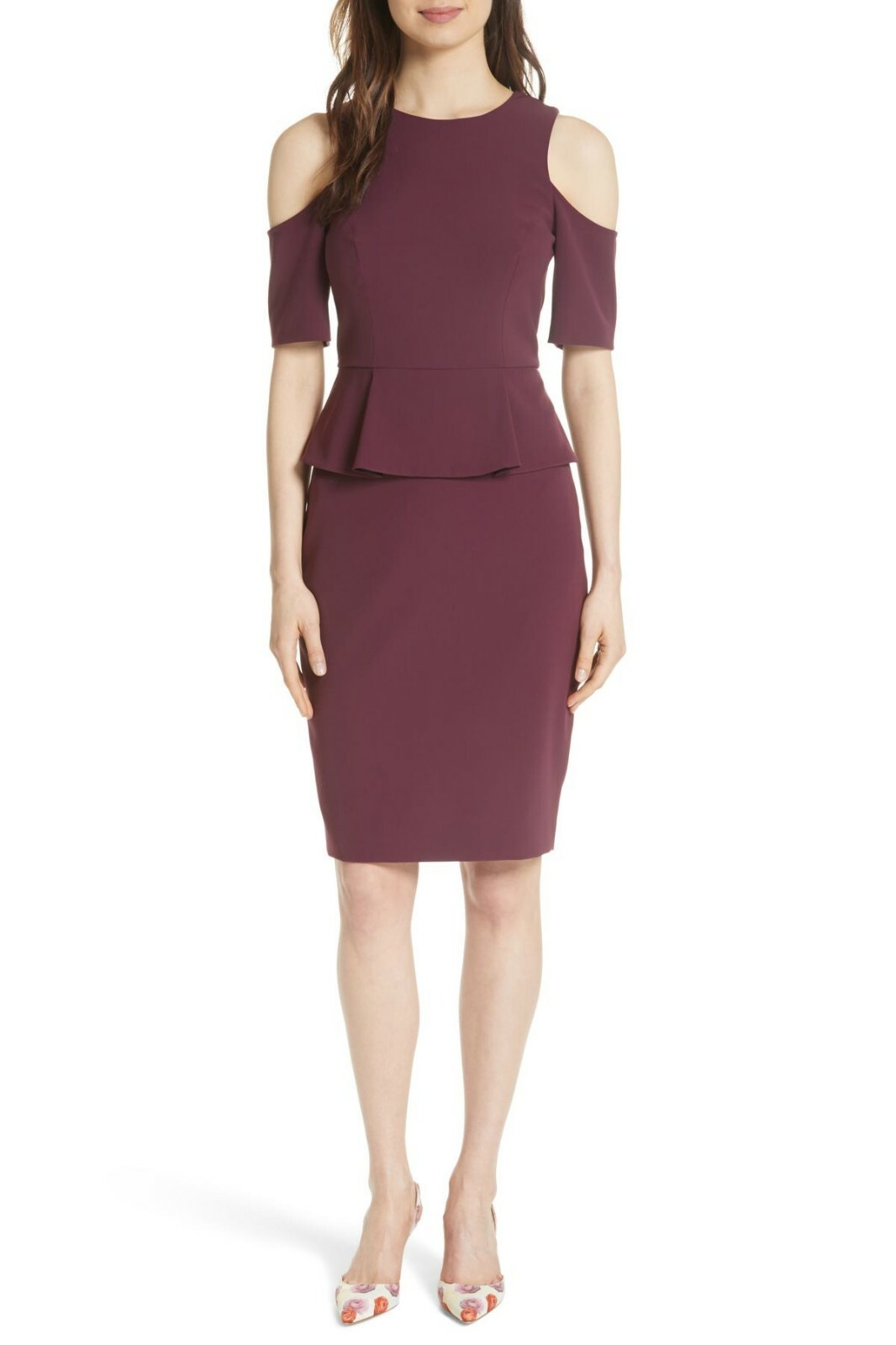 

НОВИНКА TED BAKER Deep Purple PIPPARD Шикарное платье-футляр с открытыми плечами и баской 2 /8, Фиолетовый, PIPPARD