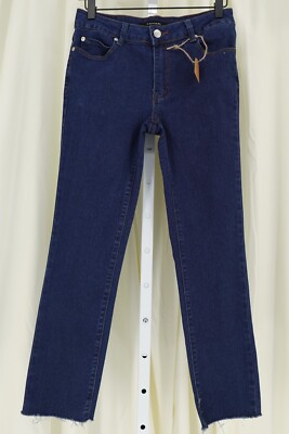 Tahari Olivia Mid-Rise Slim Straight Denim Jeans Altered Raw Hem Size 4/25.5 in