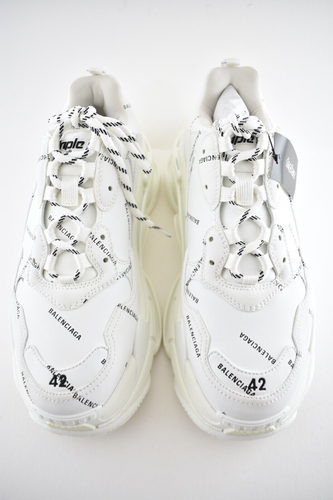 Pre-owned Balenciaga Triple S Sneaker Black White All Over Logo Platform Flat Trainer 42