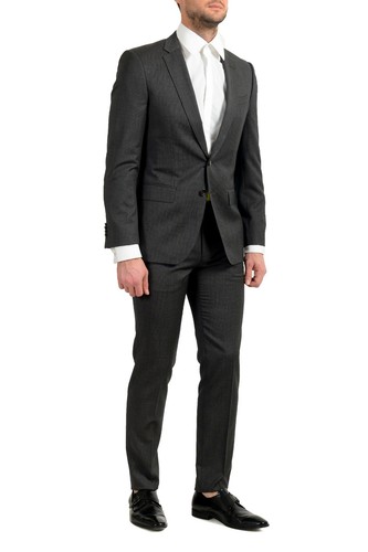 Pre-owned Hugo Boss "huge6/ganius5" Men's 100% Wool Slim Two Button Suit In Gray