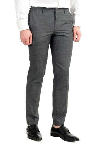 Pre-owned Hugo Boss "novan6/ben2" Men's 100% Wool Gray Slim Two Button Suit