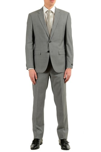 Pre-owned Hugo Boss "thegrand1/central1us" Men's 100% Wool Gray Two Button Suit