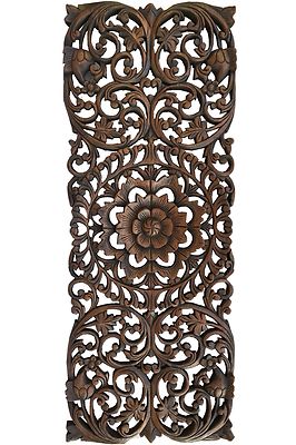 Rustic Home Decor Floral Wood Carved Wall Panels. Asian Wood Wall Decor Plaque.