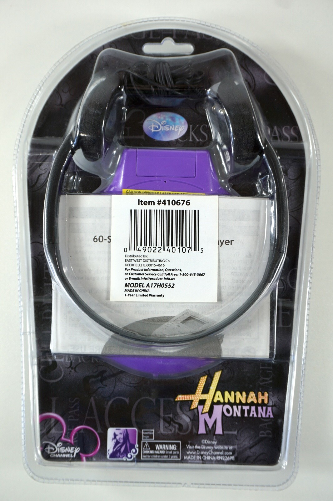 New Sealed Hanna Montana Disney Channel CD Player and Headphones, Model A17H0552