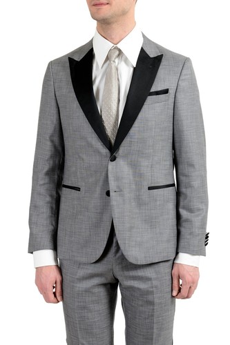 Pre-owned Hugo Boss "novid/bristow_1" Men's Wool Silk Slim Gray Tuxedo Two Button Suit