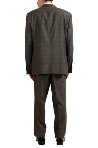 Pre-owned Hugo Boss "the James4/sharp6" Men's 100% Wool Two Button Plaid Suit Us 46r It 56 In Brown