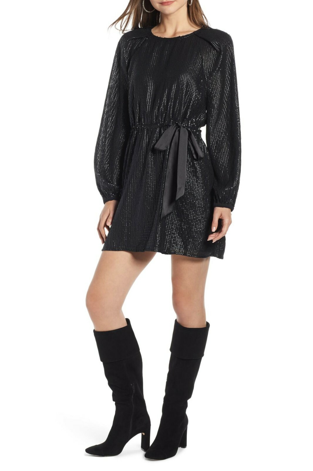 

SOMETHING NAVY Arielle Charnas, черные расклешенные рукава реглан с пайетками, мини-размер  8/10, Черный