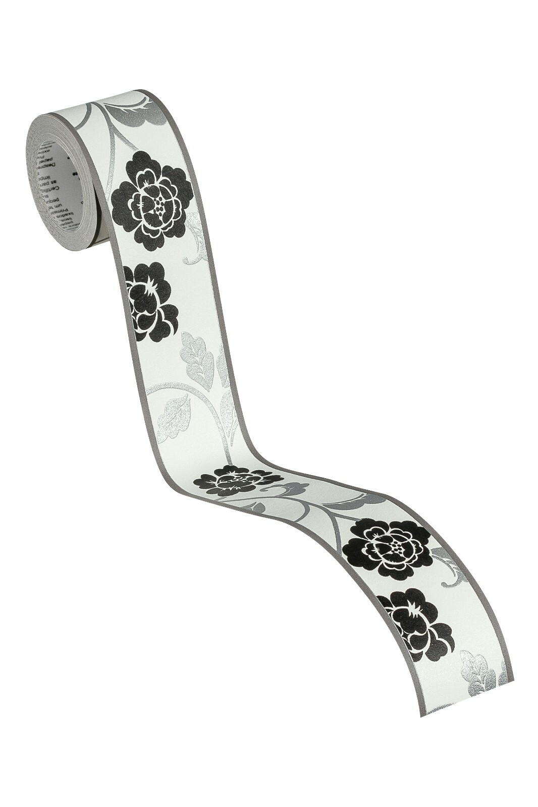 selbstklebende Blumen Borduere Borte floral Schwarz Wei? Grau Silber glaenzend