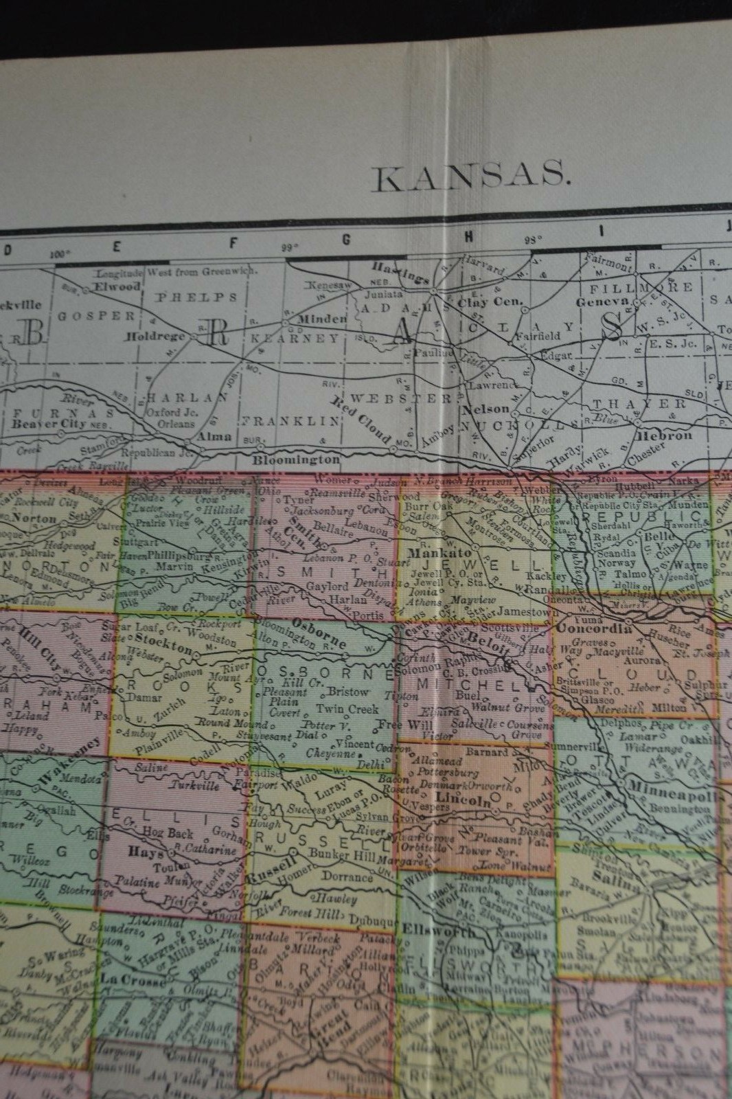 1895 Antique Map of Kansas