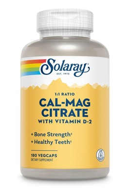 Solaray Cal Mag Citrate с витамином D 1:1 180 VegCap