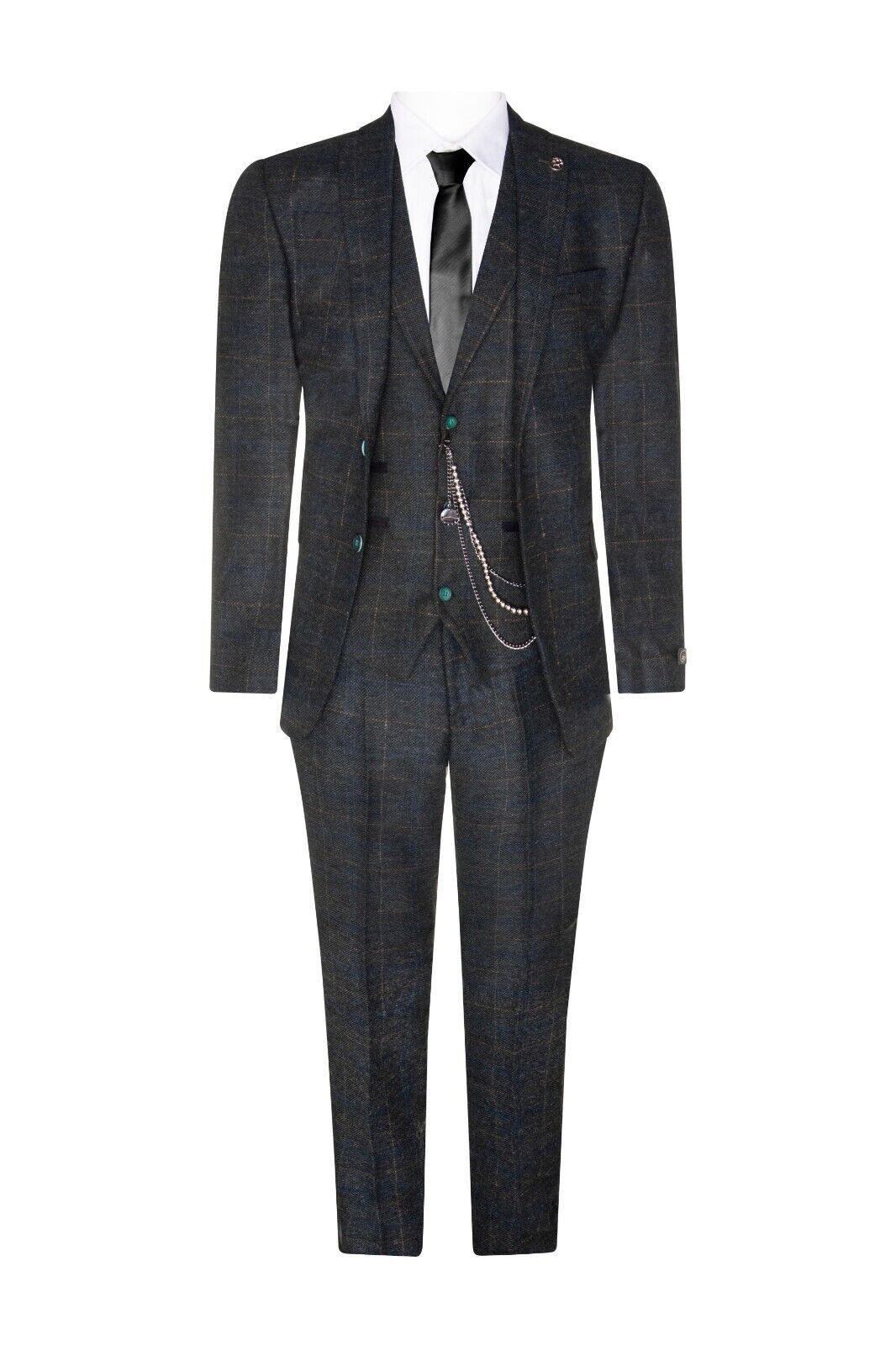 Pre-owned Truclothing Mens 3 Piece Wool Suit Olive Green Tweed Check Peaky Blinders 1920 Gatsby Formal