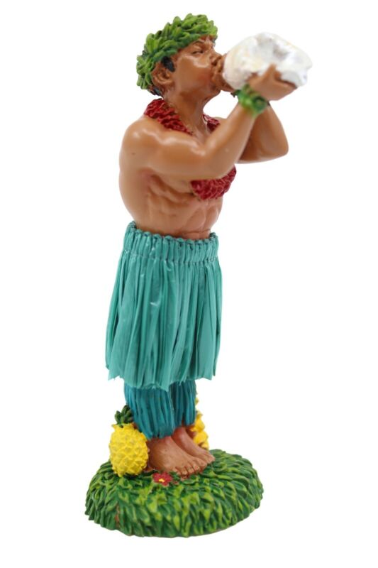 Hawaiian Hula Man with Conch Shell Dashboard Doll - 4" Car Doll, Hawaii Souvenir