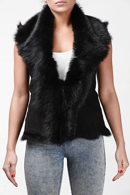 Pre-owned Infinity Black Ladies Women's Soft Real Toscana Sheepskin Leather Gilet Waistcoat