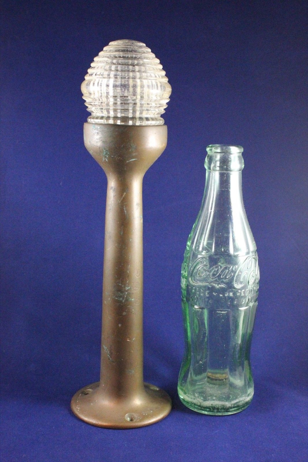 Antique Heavy Brass Boat Lamppost w/ Fresnel Glass Beacon Ship Stern Lamp 10