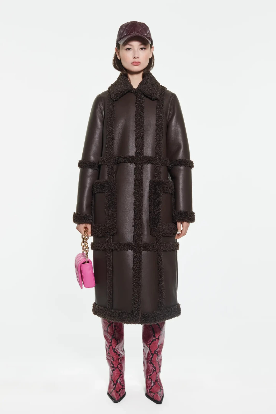 Pre-owned Studio $725 Stand  Women's Patrice Faux-leather Coat, Dark Brown/dark Brown, 34