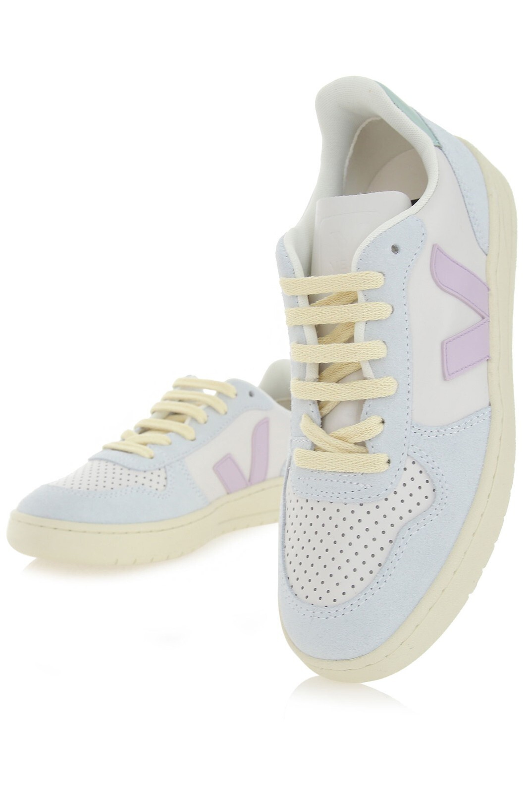 Pre-owned Veja V-10 Sneakers Leather, Gravel Parme Menthol In White