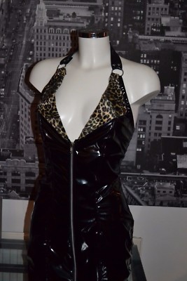 THE FEDERATION PVC GLOSS  PUNK DRESS VELVET LEOPARD INSERT FRONT PLUS SIZES