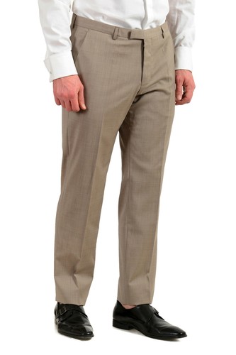 Pre-owned Hugo Boss Men's "johnstons5/lenon1" Regular Fit 100% Wool Two Button Suit In Beige