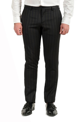 Pre-owned Dolce & Gabbana Men's "gold" 100% Wool Striped Two Button Three Piece Suit In Gray/beige
