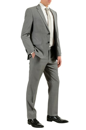 Pre-owned Hugo Boss "thegrand1/central1us" Men's 100% Wool Gray Two Button Suit