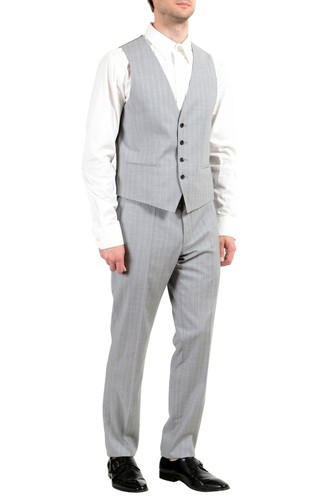 Pre-owned Hugo Boss "huge6/genius5we" Men's 100% Wool Slim Two Button Three Piece Suit In Gray