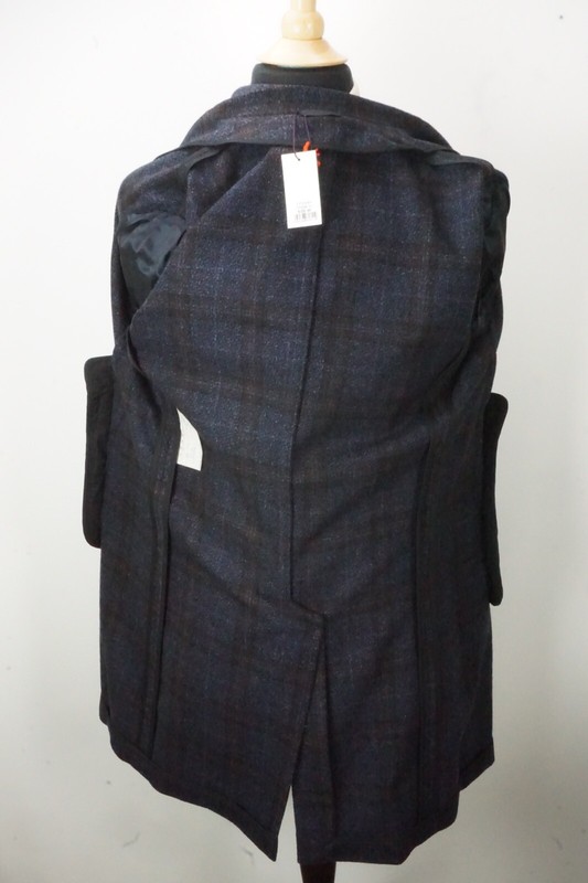 Isaia Cashmere Blend Blue Brown Plaid Woven Overcoat Jacket Isaia Cashmere Blend Blue Brown Plaid Woven Overcoat Jacket