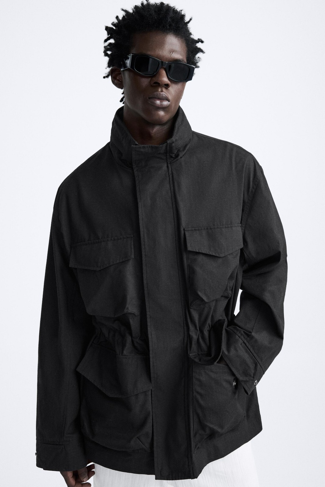 New Zara Ripstop Textured Parka S 0155/400 Black Jacket Coat