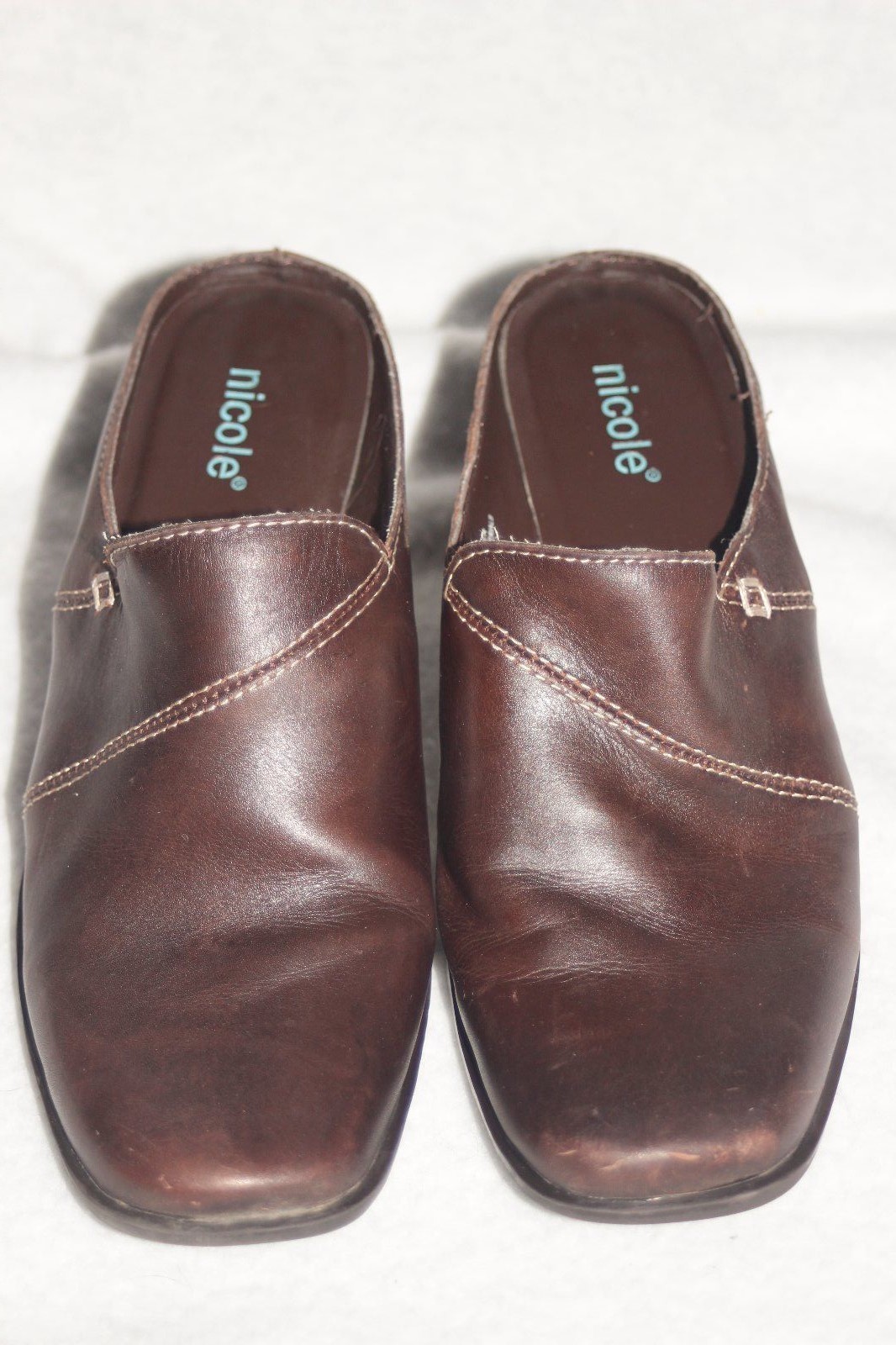 brown leather mule heels