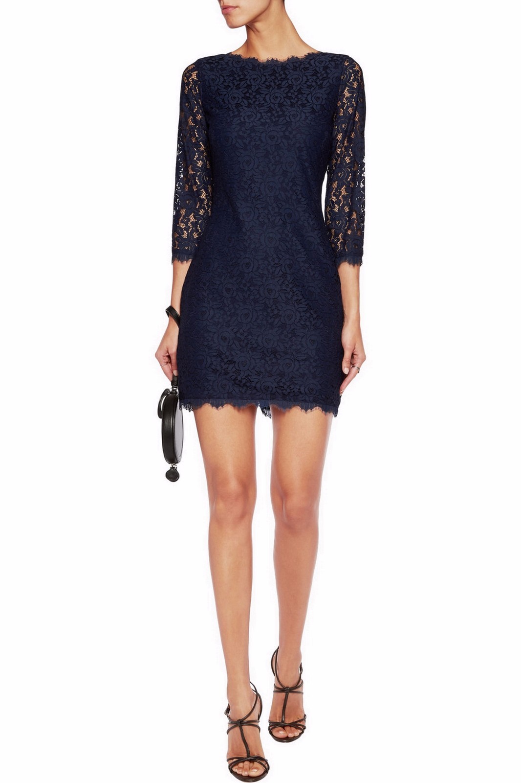 Pre-owned Diane Von Furstenberg $348-nwt  Dvf Colleen Lace Sheath Shift Dress, Navy, Size 6 In Blue