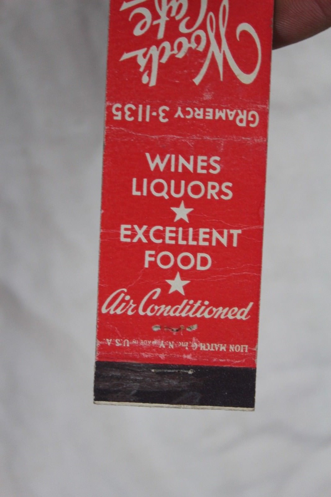 Vintage WOOD'S CAFE New York N.Y. Advertising Matchbook Cover