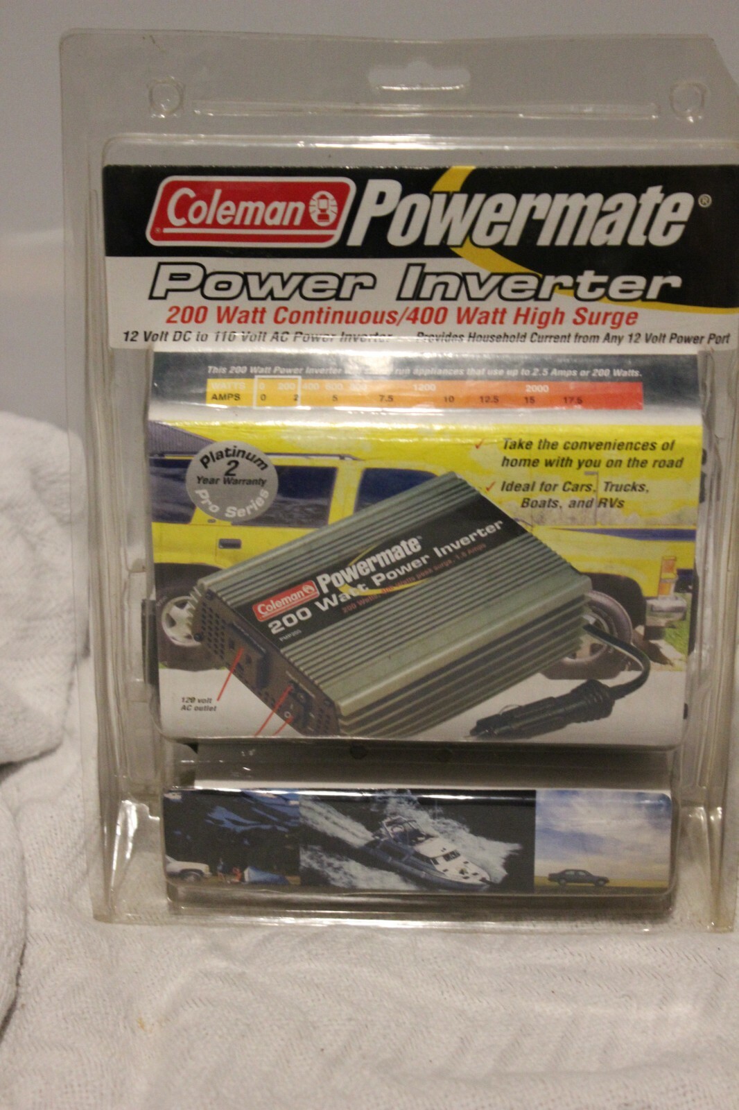 Brand New Coleman Powermate 200 Watt Power inverter PMP200 Auto Truck