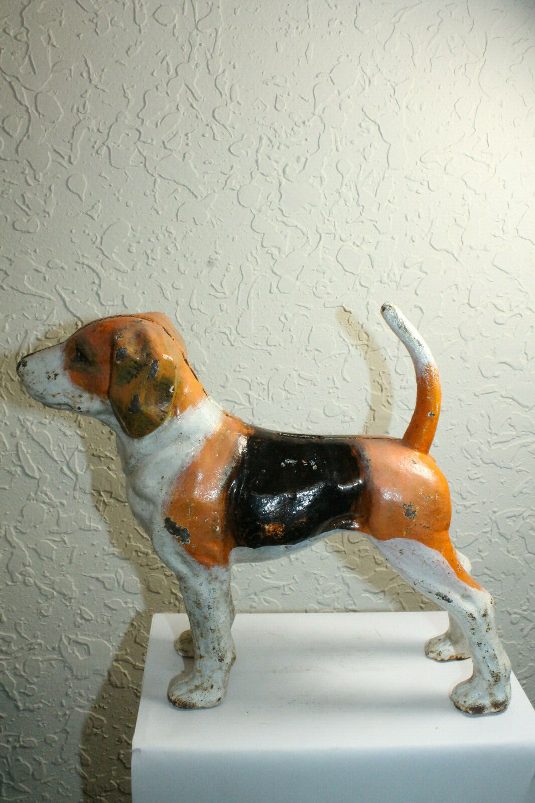 HEAVY ANTIQUE STYLE CAST IRON FOX HOUND DOG BANK & DOOR STOP #1