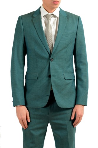 Pre-owned Hugo Boss "astian/hets" Men's 100% Wool Green Two Button Suit