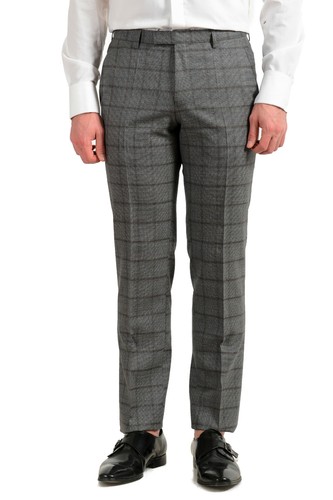 Pre-owned Hugo Boss Men's "johnstons5/lenon1" Regular Fit 100% Wool Plaid Two Button Suit In Gray