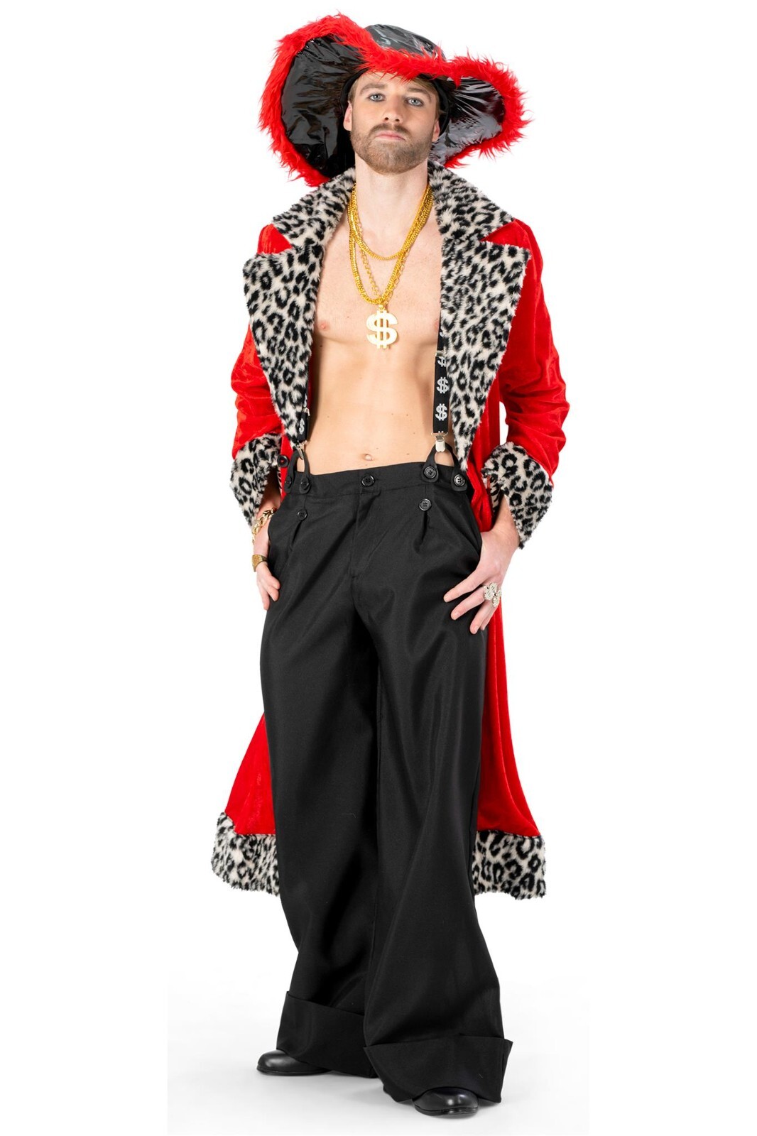70's Long Red / Leopard Pimp Coat 42/44