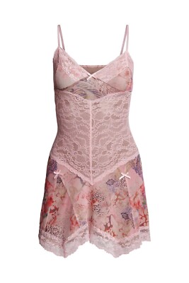 I AM GIA Georgina Pink Floral Paisley Stretch Slip Dress Lace Trim Sz XS NWT