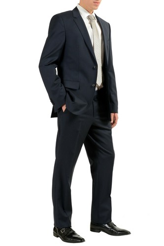 Pre-owned Hugo Boss "the James4/sharp6" Men's 100% Wool Blue Two Button Suit Us 40l It 50l